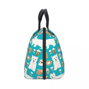 Side image of Westie lunch bag