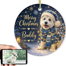 Load image into Gallery viewer, Westie Christmas Ornament - Cozy Winter Pet Portrait Design - Personalize with Photo and Name-Christmas Ornament-Christmas,Christmas Ornament,Personalize Artwork-1