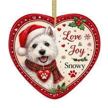 Load image into Gallery viewer, Westie Christmas Ornament - Love &amp; Joy Heart Shaped Portrait - Personalized with Name-Christmas Ornament-Christmas,Personalize Artwork,West Highland Terrier-4