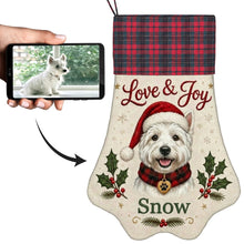 Load image into Gallery viewer, Westie Christmas Stocking - Holly &amp; Tartan Portrait - Personalize with Photo and Name-Christmas Ornament-Christmas,Christmas Stocking,Personalize Artwork-1