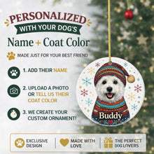 Load image into Gallery viewer, Westie Ornament - Christmas Folk Art Design - Personalize with Photo and Name