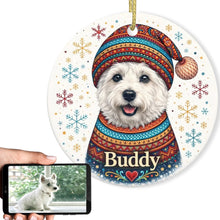 Load image into Gallery viewer, Westie Ornament - Christmas Folk Art Design - Personalize with Photo and Name