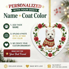 Load image into Gallery viewer, Westie Ornament - Personalized Heart Shaped Christmas Rose Border - with Name-Christmas Ornament-Christmas,Personalize Artwork,West Highland Terrier-2