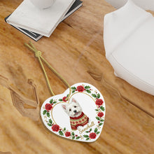 Load image into Gallery viewer, Westie Ornament - Personalized Heart Shaped Christmas Rose Border - with Name-Christmas Ornament-Christmas,Personalize Artwork,West Highland Terrier-6