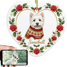 Load image into Gallery viewer, Westie Ornament - Personalized Heart Shaped Christmas Rose Border - with Name-Christmas Ornament-Christmas,Personalize Artwork,West Highland Terrier-1