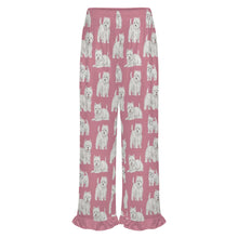 Load image into Gallery viewer, Westie Pajama Pants for Women - Ruffle Hem Design - Watercolor Symphony Westies-Pajamas-Apparel,Dog Mom Gifts,Pajamas,West Highland Terrier-13