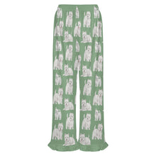 Load image into Gallery viewer, Westie Pajama Pants for Women - Ruffle Hem Design - Watercolor Symphony Westies-Pajamas-Apparel,Dog Mom Gifts,Pajamas,West Highland Terrier-16