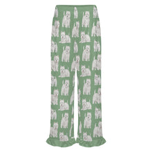 Load image into Gallery viewer, Westie Pajama Pants for Women - Ruffle Hem Design - Watercolor Symphony Westies-Pajamas-Apparel,Dog Mom Gifts,Pajamas,West Highland Terrier-18