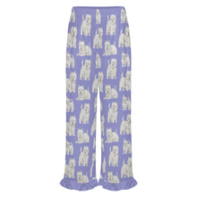 Load image into Gallery viewer, Westie Pajama Pants for Women - Ruffle Hem Design - Watercolor Symphony Westies-Pajamas-Apparel,Dog Mom Gifts,Pajamas,West Highland Terrier-22