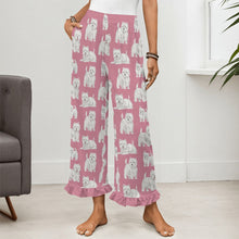 Load image into Gallery viewer, Westie Pajama Pants for Women - Ruffle Hem Design - Watercolor Symphony Westies-Pajamas-Apparel,Dog Mom Gifts,Pajamas,West Highland Terrier-12