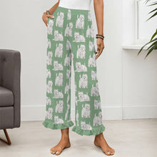 Load image into Gallery viewer, Westie Pajama Pants for Women - Ruffle Hem Design - Watercolor Symphony Westies-Pajamas-Apparel,Dog Mom Gifts,Pajamas,West Highland Terrier-17