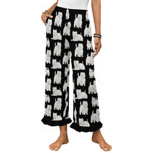 Load image into Gallery viewer, Westie Pajama Pants for Women - Ruffle Hem Design - Watercolor Symphony Westies-Pajamas-Apparel,Dog Mom Gifts,Pajamas,West Highland Terrier-Black-S-2