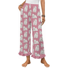 Load image into Gallery viewer, Westie Pajama Pants for Women - Ruffle Hem Design - Watercolor Symphony Westies-Pajamas-Apparel,Dog Mom Gifts,Pajamas,West Highland Terrier-Pink-S-9