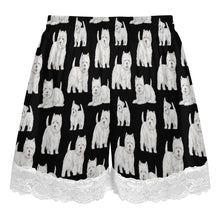 Load image into Gallery viewer, Westie Shorts for Women - Lace Trim Design - Watercolor Symphony Westies-Pajamas-Apparel,Dog Mom Gifts,Pajamas,West Highland Terrier-22