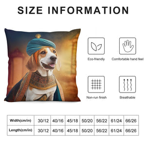 Whimsical Canine Maharaja Beagle Plush Pillow Case-Cushion Cover-Beagle, Dog Dad Gifts, Dog Mom Gifts, Home Decor, Pillows-12 "×12 "-White-1