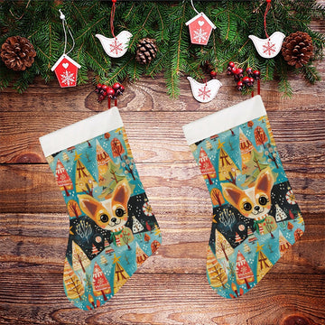 Whimsical Christmas Forest Fawn Chihuahua Christmas Stocking 26x42cm White1 2 360x
