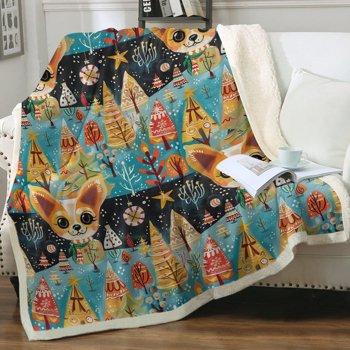 Whimsical Christmas Forest Fawn Chihuahuas Soft Warm Fleece Blanket-Blanket-Blankets, Chihuahua, Christmas, Dog Dad Gifts, Dog Mom Gifts, Home Decor-1