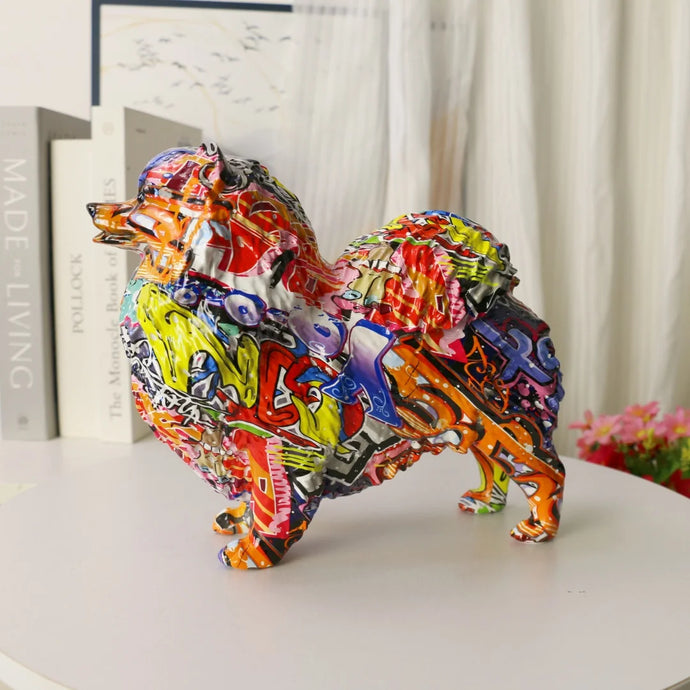 Whimsical Creative Graffiti Pomeranian Statue-1