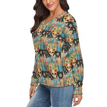 Load image into Gallery viewer, Whimsical Forest Fawn Chihuahua Women's V-Neck Christmas Sweater-Apparel-Apparel,Chihuahua,Christmas,Dog Mom Gifts,Sweater,Sweatshirt-3