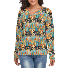 Load image into Gallery viewer, Whimsical Forest Fawn Chihuahua Women's V-Neck Christmas Sweater-Apparel-Apparel,Chihuahua,Christmas,Dog Mom Gifts,Sweater,Sweatshirt-S-2