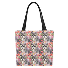 Load image into Gallery viewer, Whimsical Schnauzer in Bloom Large Canvas Tote Bags-White2-ONESIZE-10