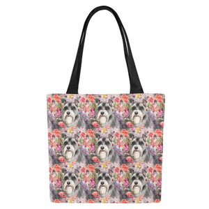 Whimsical Schnauzer in Bloom Large Canvas Tote Bags-White2-ONESIZE-10