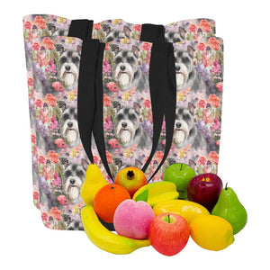 Whimsical Schnauzer in Bloom Large Canvas Tote Bags-11