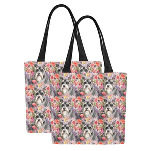 Whimsical Schnauzer in Bloom Large Canvas Tote Bags-13