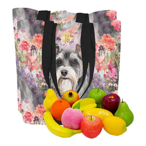 Whimsical Schnauzer in Bloom Large Canvas Tote Bags-3