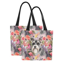 Load image into Gallery viewer, Whimsical Schnauzer in Bloom Large Canvas Tote Bags-4