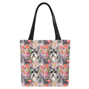 Whimsical Schnauzer in Bloom Large Canvas Tote Bags-White1-ONESIZE-5