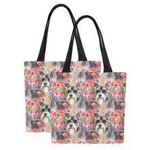 Load image into Gallery viewer, Whimsical Schnauzer in Bloom Large Canvas Tote Bags-8