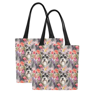 Whimsical Schnauzer in Bloom Large Canvas Tote Bags-8