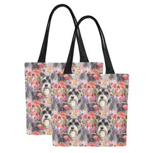Whimsical Schnauzer in Bloom Large Canvas Tote Bags - Set of 2-Accessories-Accessories, Bags, Schnauzer-12