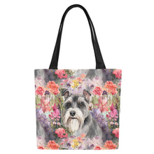 Load image into Gallery viewer, Whimsical Schnauzer in Bloom Large Canvas Tote Bags-White-ONESIZE-1