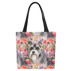 Whimsical Schnauzer in Bloom Large Canvas Tote Bags-White-ONESIZE-1