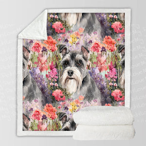 Whimsical Schnauzer in Bloom Soft Warm Fleece Blanket-Blanket-Blankets, Home Decor, Schnauzer-10