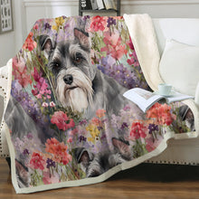 Load image into Gallery viewer, Whimsical Schnauzer in Bloom Soft Warm Fleece Blanket-Blanket-Blankets, Home Decor, Schnauzer-Small-1