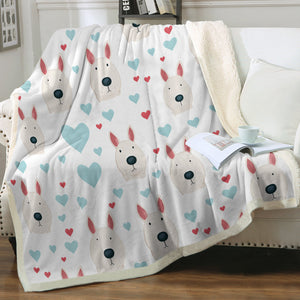 Whimsical White Bull Terrier Love Soft Warm Fleece Blanket-Blanket-Blankets, Bull Terrier, Home Decor-14