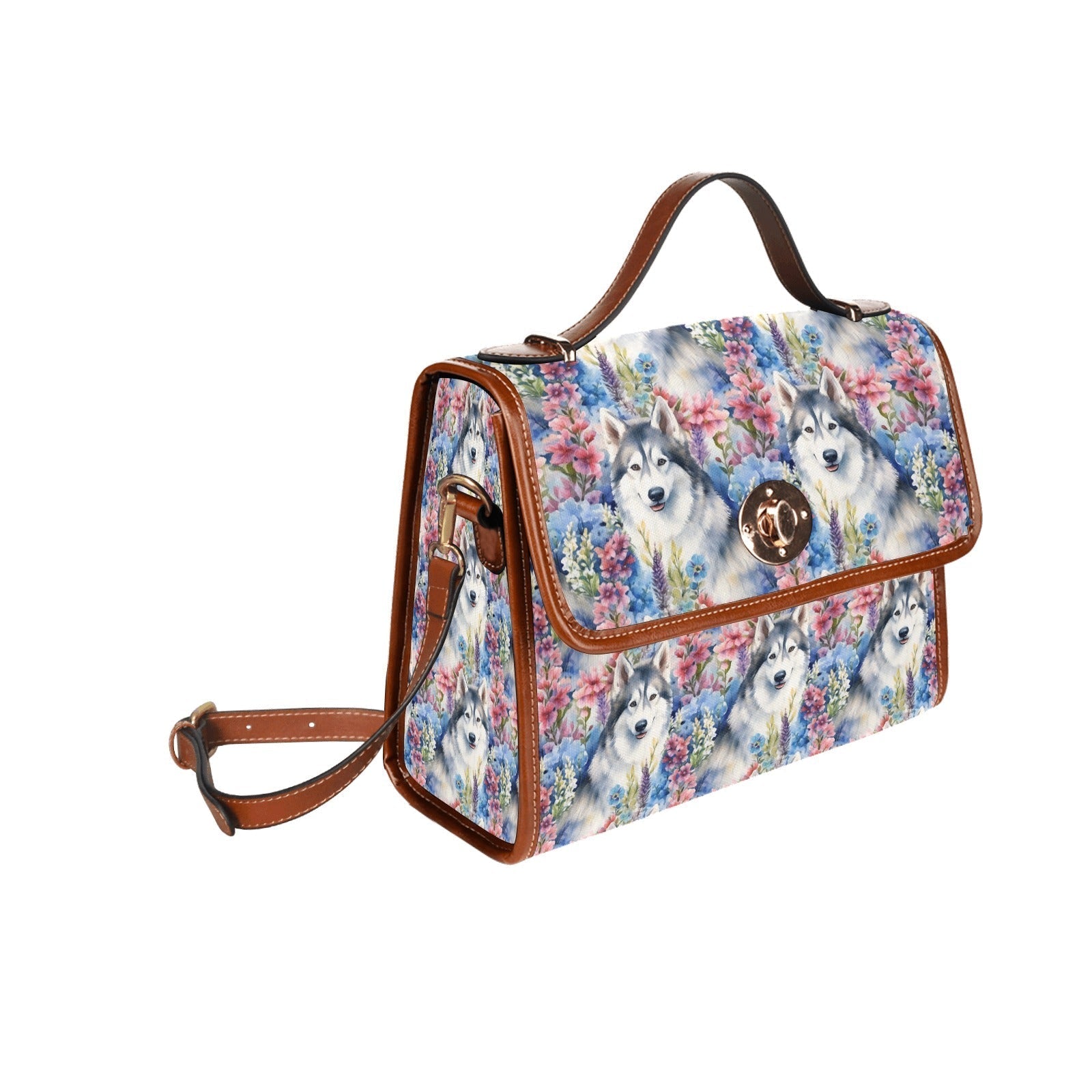 Whimsical Wilderness Watercolor Garden Husky Shoulder Bag Purse