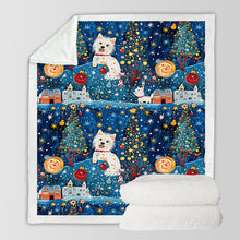 Load image into Gallery viewer, Whimsical Winter Westies Christmas Soft Warm Fleece Blanket-Blanket-Blankets, Christmas, Dog Dad Gifts, Dog Mom Gifts, Home Decor, West Highland Terrier-10