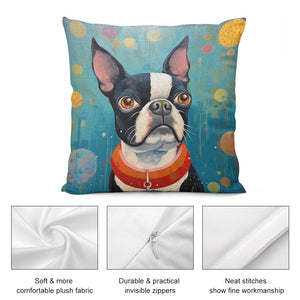 Whimsical World Boston Terrier Plush Pillow Case-Cushion Cover-Boston Terrier, Dog Dad Gifts, Dog Mom Gifts, Home Decor, Pillows-5