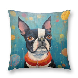 Whimsical World Boston Terrier Plush Pillow Case-Cushion Cover-Boston Terrier, Dog Dad Gifts, Dog Mom Gifts, Home Decor, Pillows-12 "×12 "-1