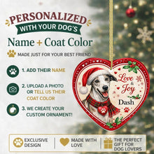 Load image into Gallery viewer, Whippet Christmas Ornament - Love &amp; Joy Heart Shaped Portrait - Personalize with Photo and Name-Christmas Ornament-Christmas,Christmas Ornament,Personalize Artwork,Whippet-2