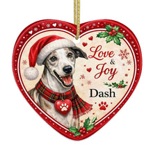 Load image into Gallery viewer, Whippet Christmas Ornament - Love &amp; Joy Heart Shaped Portrait - Personalize with Photo and Name-Christmas Ornament-Christmas,Christmas Ornament,Personalize Artwork,Whippet-4