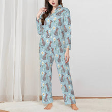 Load image into Gallery viewer, Whippet Pajamas for Women - XL Available - Blue Whippet Flower Garden-Pajamas-Apparel,Dog Mom Gifts,Pajamas,Whippet-2