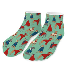 Load image into Gallery viewer, Whippet Socks - Ankle Length - Whippets in Festive Winter Wear-Accessories-Accessories,Dog Dad Gifts,Socks,Whippet-Mint Green-One size-16
