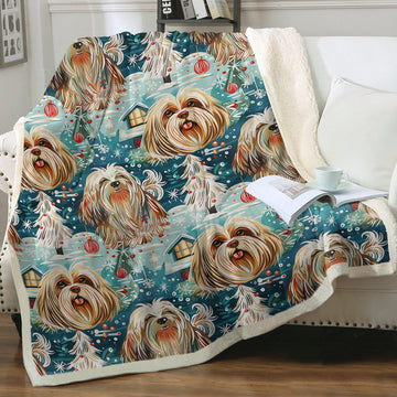 Whiskered Wonders Lhasa Apso Christmas Soft Warm Fleece Blanket 360x