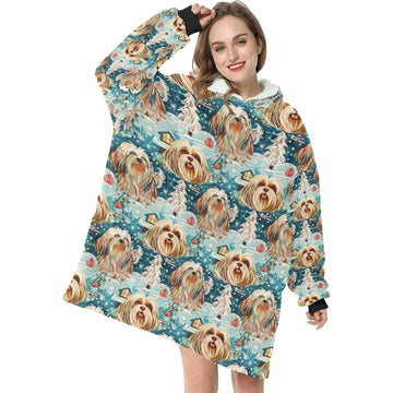 Whiskered Wonders Lhasa Apsos Christmas Blanket Hoodie One Size 360x