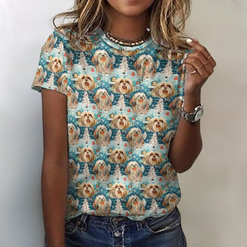 Whiskered Wonders Lhasa Apsos Christmas Womens Cotton T Shirt 4 360x